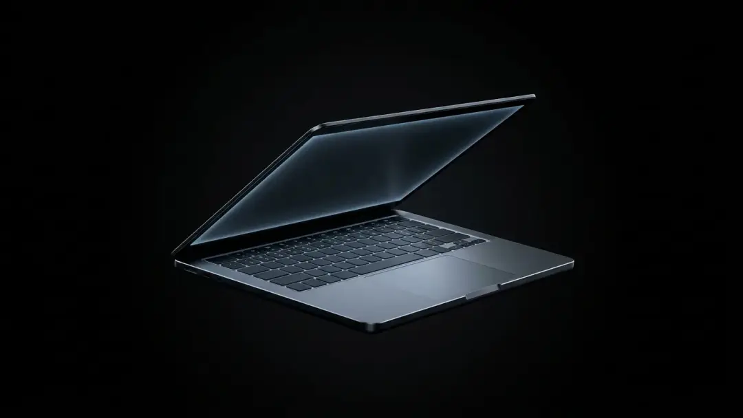 Laptop Latitude 5430 pe jumătate deschis, luminat din lateral pe fundal negru